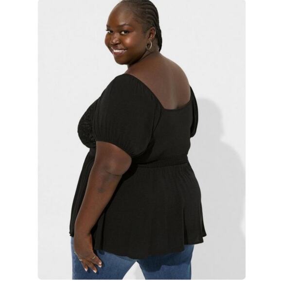 Torrid Womens Babydoll Top Plus Size 2X Black Lace Peasant Romantic Fall NEW - Picture 2 of 11